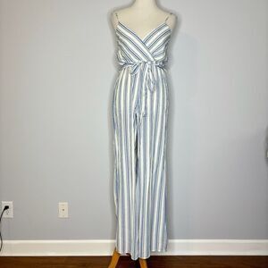Shop 17- Blue & White Striped Jumpsuit w/ Tie Belt